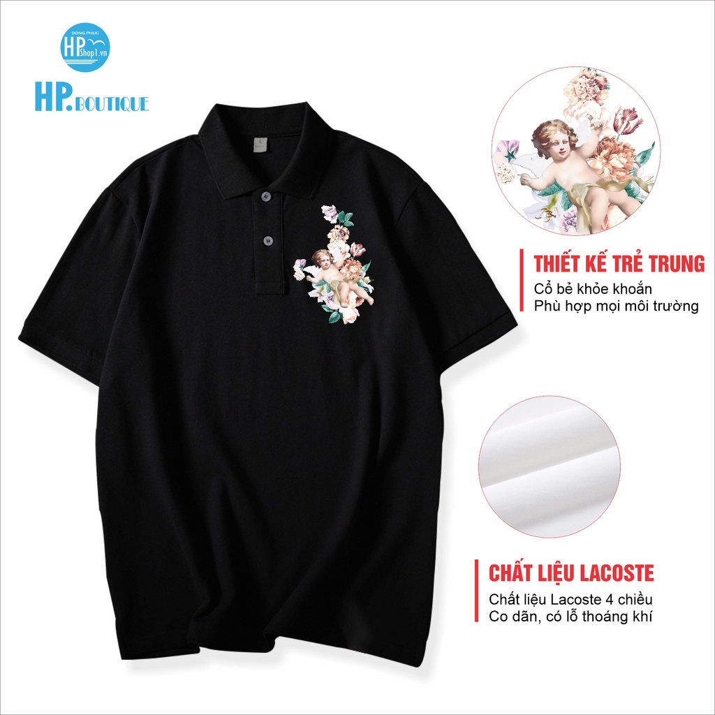Áo POLO nam HP Boutique vải trơn chất vải cá sấu Cotton, chuẩn form hoạ tiết trước ngực hình Thần lịch sự đẳng cấp