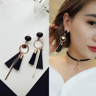Bông tai tua dài tam giác đen sang trọng cá tính 2 màu