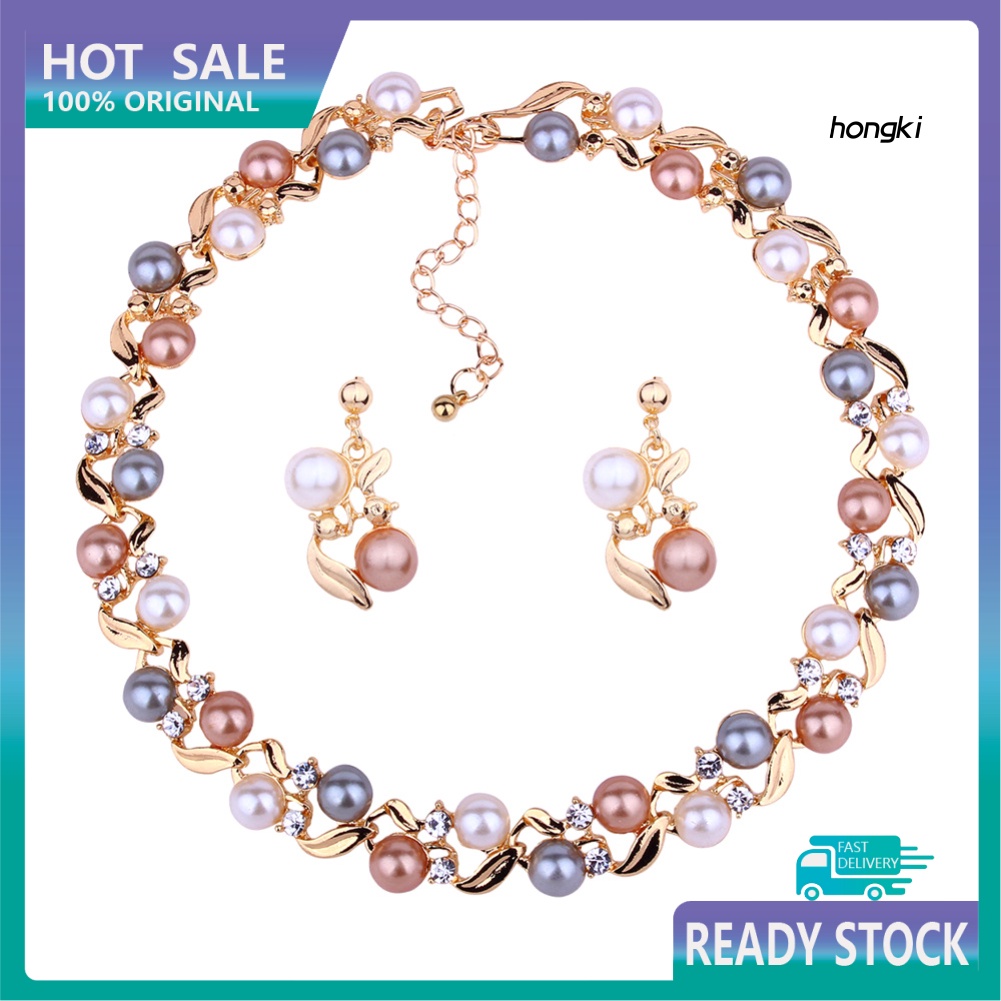 Bộ Vòng cổ + Bông Tai Đính Ngọc Trai Giả Sang Trọng Thời Trang Dự Tiệc Cho Nữ