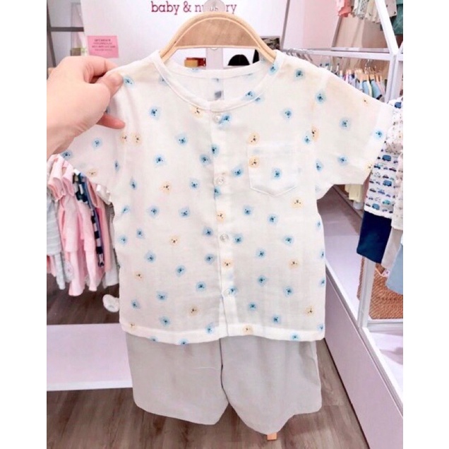 [Xả hàng] Bộ cộc tay bé trai bổ nẹp/cài giữa Poplin Lullaby (NHT-05B)