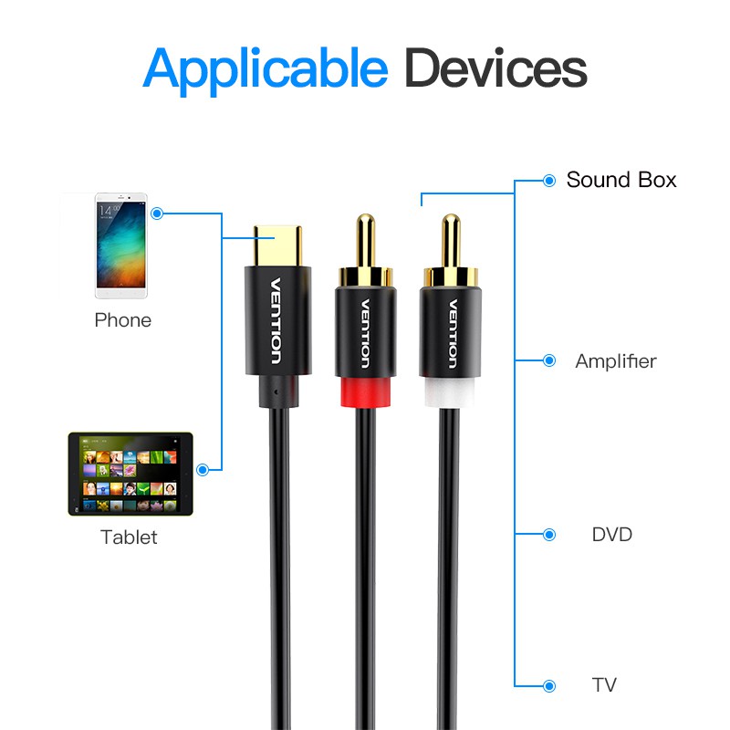 Cáp chuyển đổi Type-C ra 2RCA dài 0,5m - Vention BGDBD - BEN