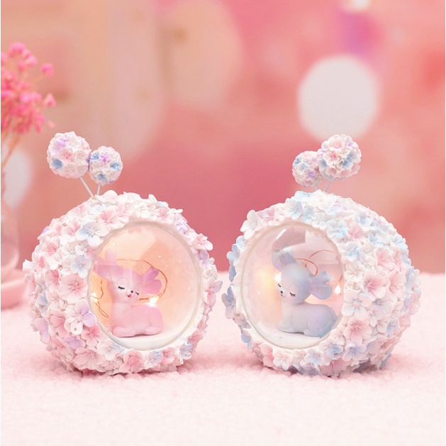 [Hàng mới về] Đèn để bàn trang trí hình quả cầu Hoa mặt kính trong suốt - Đèn để bàn hình chú nai đáng yêu