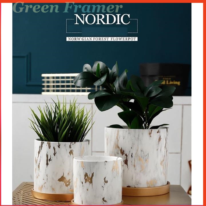 Chậu gốm bonsai dáng trụ có khay lót, Chậu trồng Sen Đá