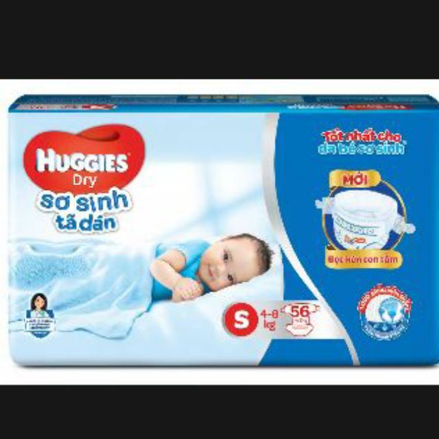 Tã dán sơ sinh Huggies S56(4-8kg)/ newborn 58+2(dưới 5kg)