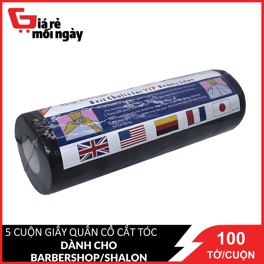 1 Cây 5 Cuộn Giấy quấn cổ cắt tóc dành cho barbershop/salon ĐEN 100 tờ/cuộn