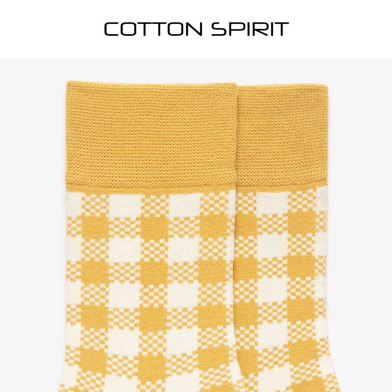 Tất Nữ Cổ Cao Màu Vàng Kẻ Sọc Caro Cotton Cao Cấp Nhật Bản Vớ Cotton Cổ Cao Nữ Hàn Quốc Thời Trang
