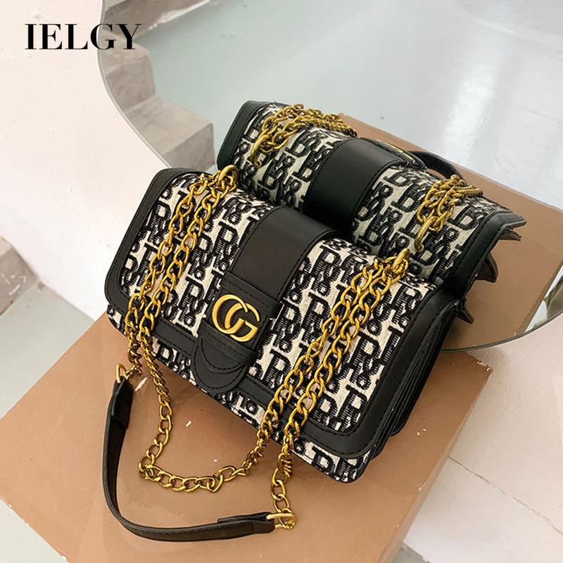 Túi đeo chéo khóa nam châm in chữ phong cách retro thời trang