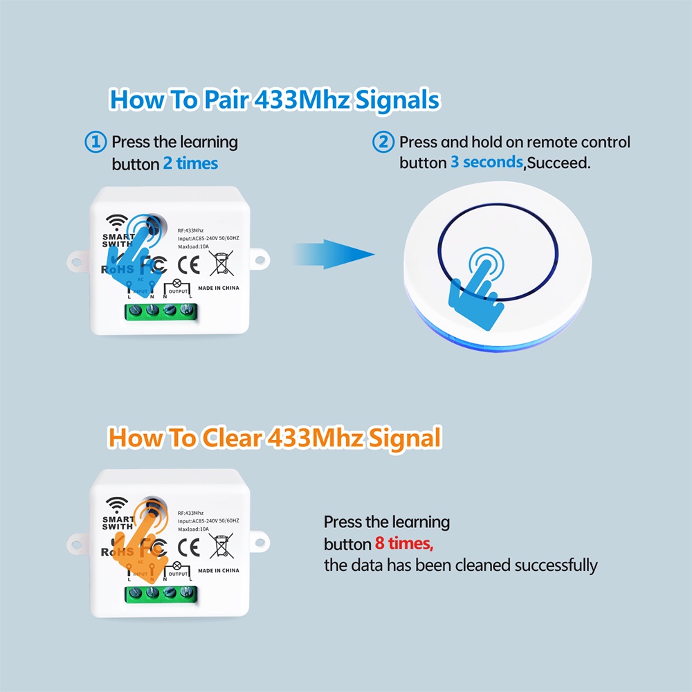 Mô đun nhận tín hiệu không dây WEN QIA 433MHz Rf AC 220V 10A chuyên dụng