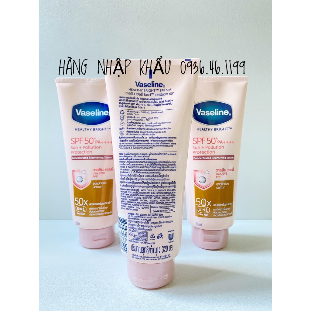 Sữa Dưỡng Thể trắng da Vaseline 50x SPF 50+ Thái Lan