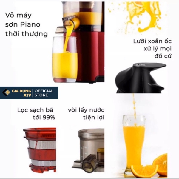 Máy ép chậm , máy ép trái cây , máy ép hoa quả SAVTM JE 07 ép kiệt bã đến 95% dễ dàng tháo lắp vệ sinh bảo hành 6 tháng