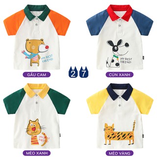 Áo POLO bé trai KATOOFELY áo thun có cổ cho bé in hình đáng yêu chất cotton hàng xuất Âu Mỹ