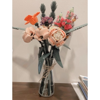 Đồ chơi bó hoa logo đa sắc Flower Bouque decor trang trí bộ xếp hình lắp ráp quà tặng bông hồng tình yêu