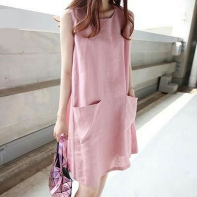 Đầm suông không tay 2 túi trước