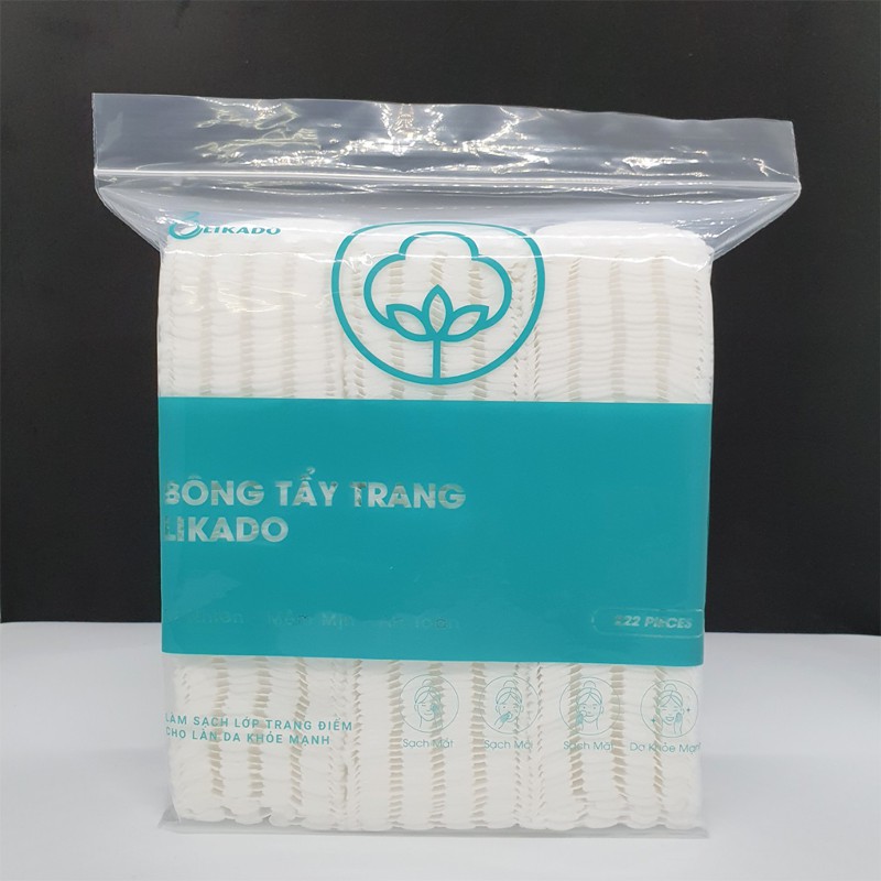 [LIKADO] Bông tẩy trang Likado 3 lớp 2 mặt chất liệu cotton bông sợi tiệt trùng túi 200 miếng( 1 túi)