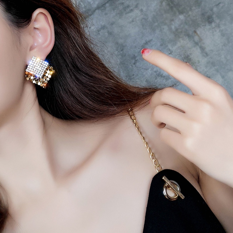 Bông tai mạ bạc 925 hình vuông xinh xắn cho nữ