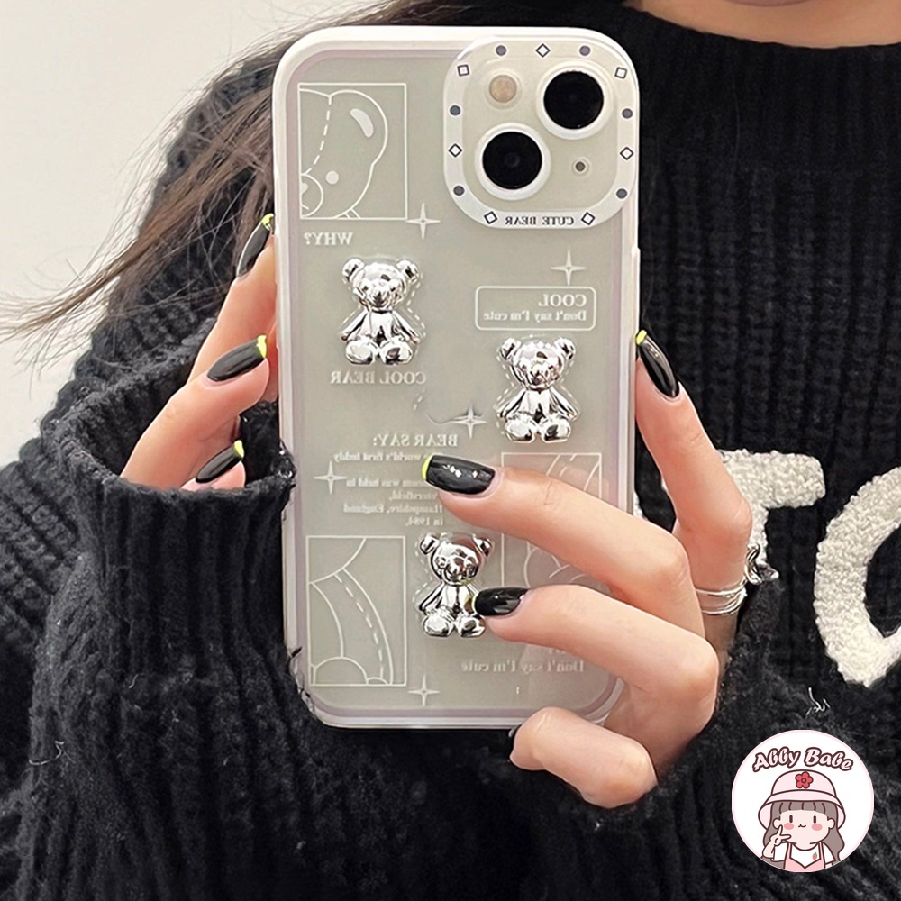 Ốp Điện Thoại TPU Mềm Trong Suốt Mạ Điện Hình Gấu 3D Chống Thấm Nước Cho IP 13 12 11 Pro Max XS XR 8 7 Plus