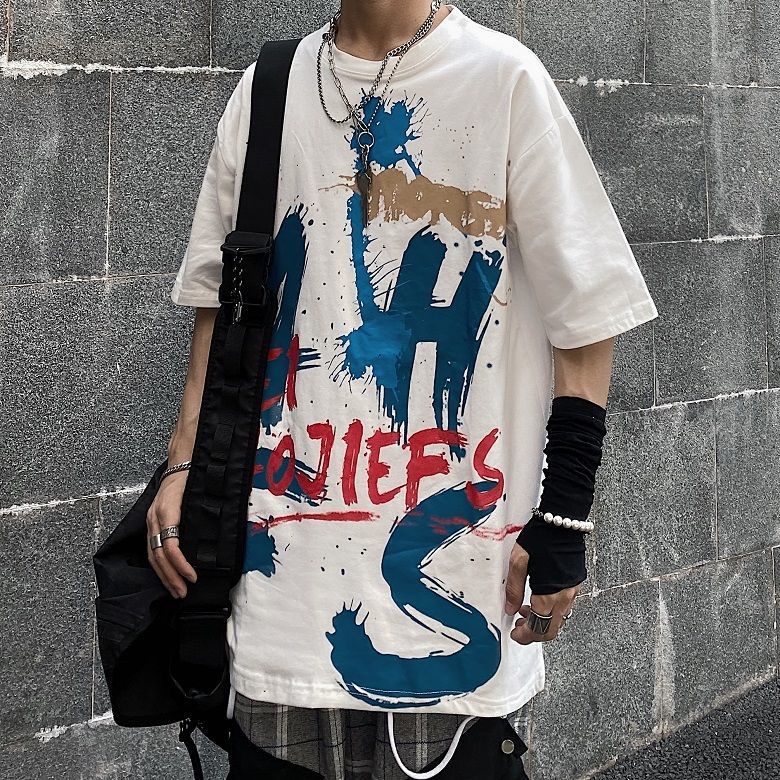 Áo Thun Tay Ngắn Dáng Rộng In Họa Tiết Graffiti Phong Cách Hip Hop Hàn Quốc Thời Trang Cho Nam