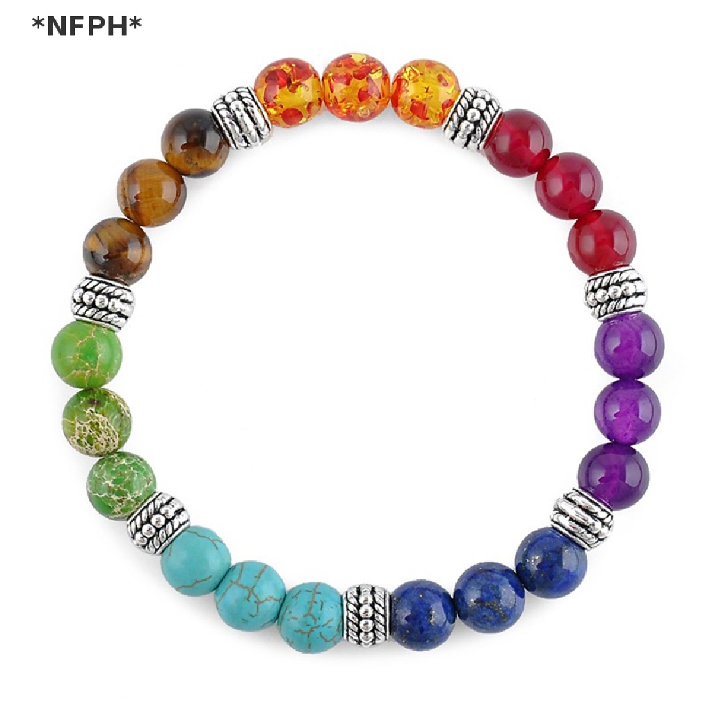 [NFPH] 1x Hot Vòng Tay Chuỗi Hạt Đá Núi Lửa Chakra 7 Viên Cầu Nguyện Cho Nữ