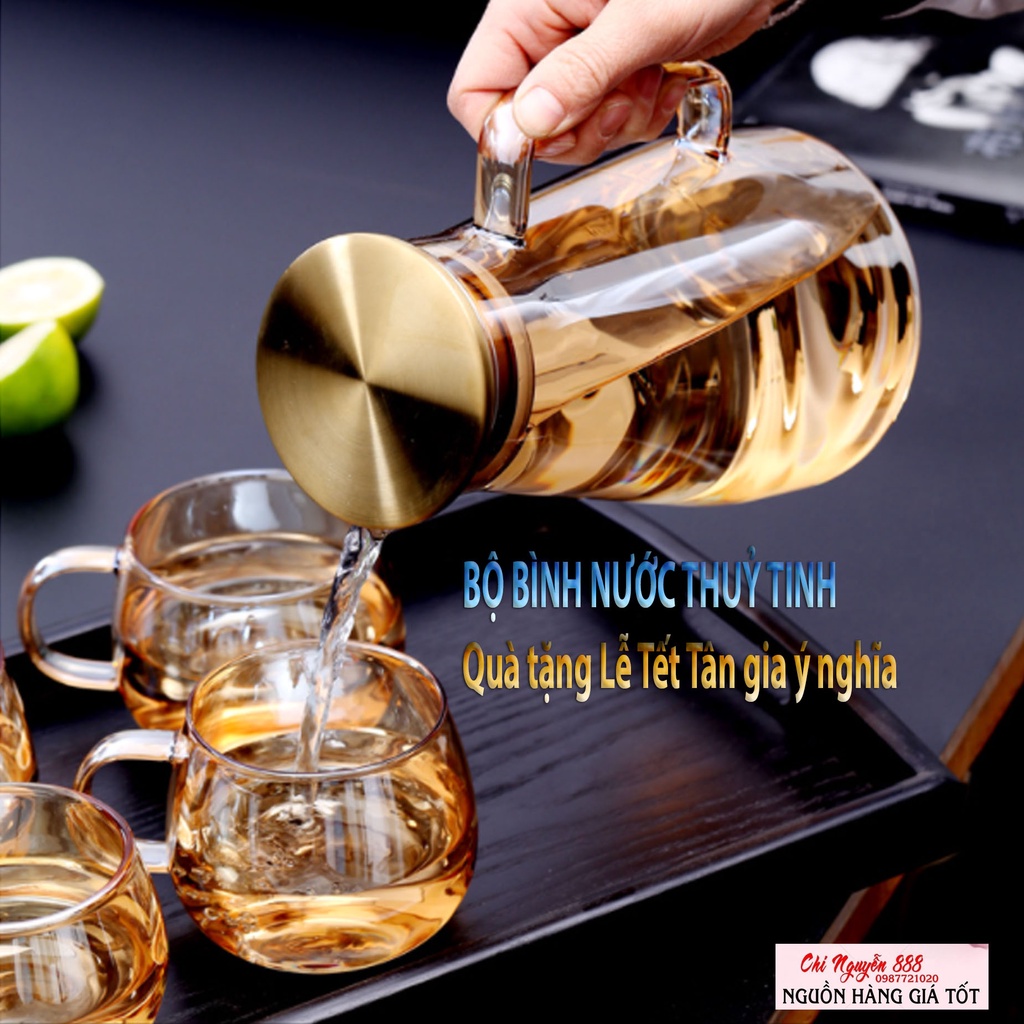 Bộ bình 1,3L tặng kèm 4 -6 Ly  ly thuỷ tinh cao cấp | Quà tặng sinh nhật, tân gia, lễ Tết