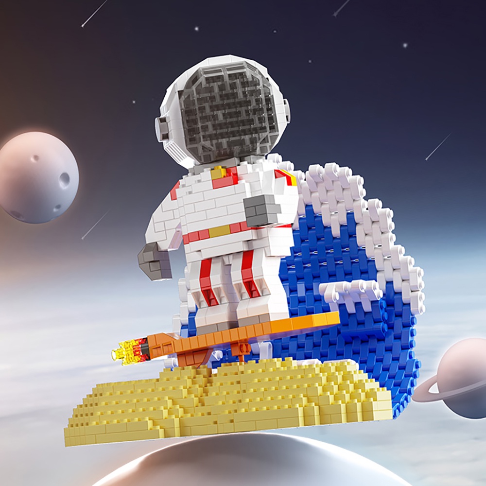 BP MART Đồ chơi lắp ráp mô hình phi hành gia/mặt trăng/tàu không gian có đèn LED cho trẻ