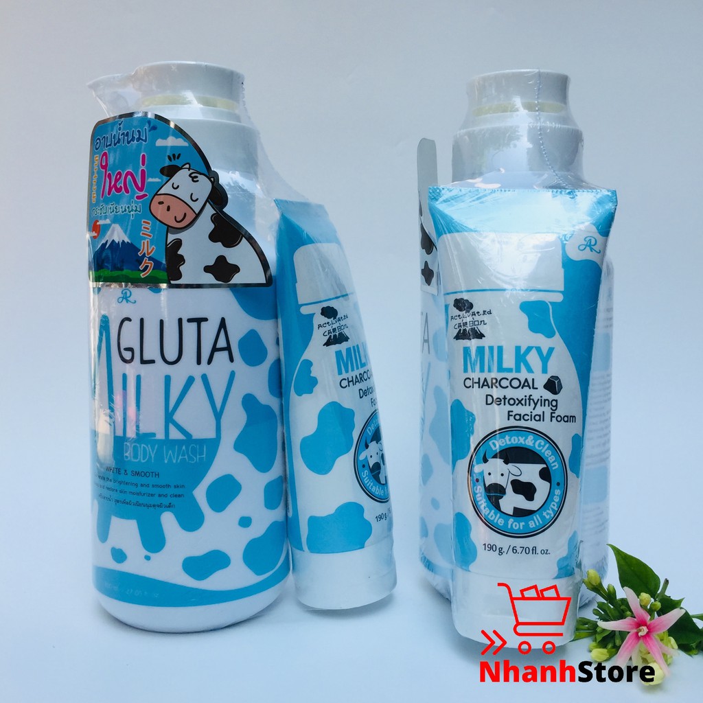 Sữa tắm và sữa rửa mặt Gluta Milky 800ml Thái Lan