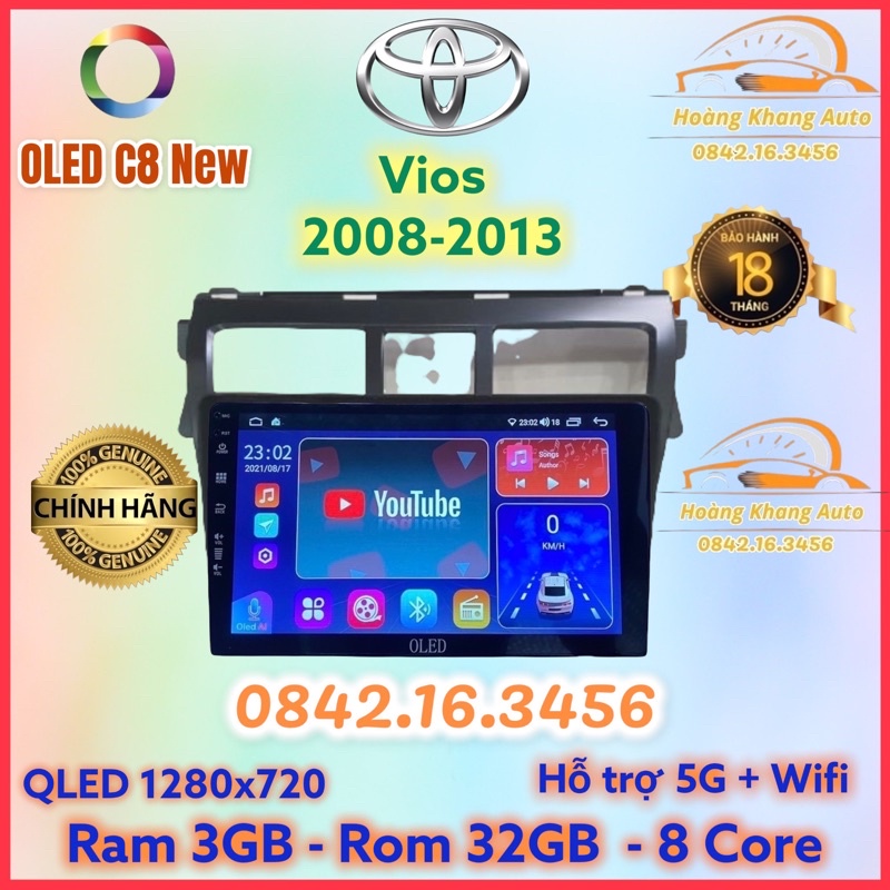 Màn hình android OLED C8 New theo xe Vios 2008 - 2013 kèm dưỡng và jack nguồn zin theo xe