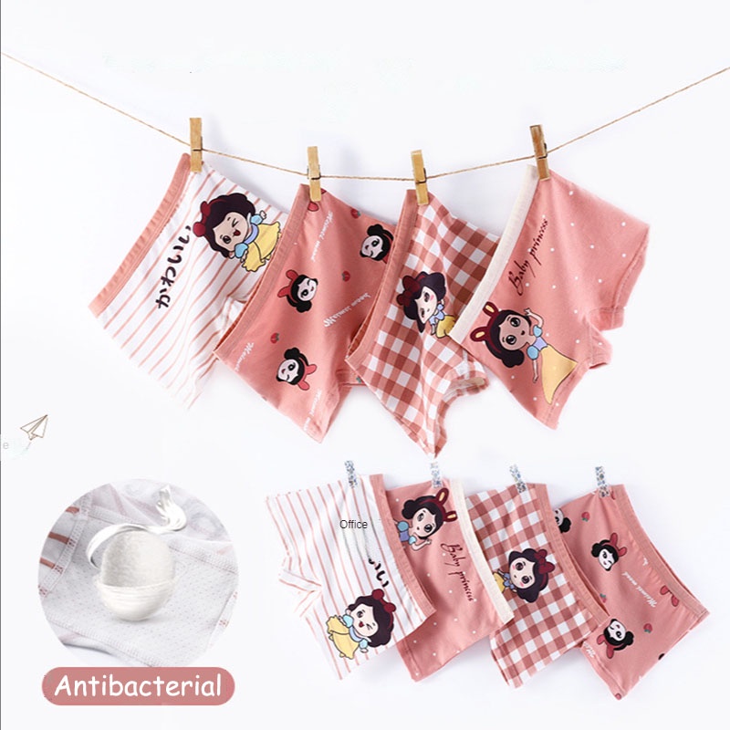 SANITKUN Bộ 4 quần lót cotton thoáng khí in họa tiết hoạt hình đáng yêu cho bé gái