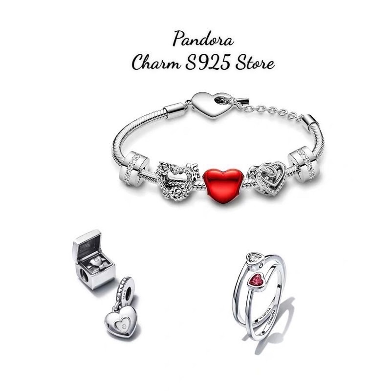 combo bộ vòng tay pan tình yêu vĩnh cửu mix 5 hạt charm hoa hồng bạc s925 cao cấp