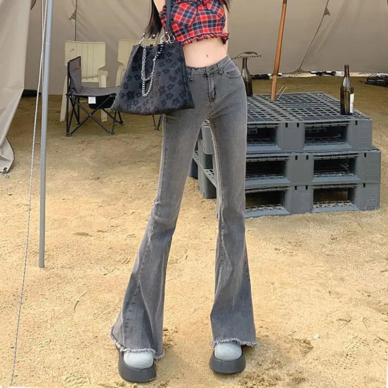 Jiashucheng Quần Jean Dài Ống Rộng Sờn Dễ Phối Đồ Thời Trang Mùa Hè