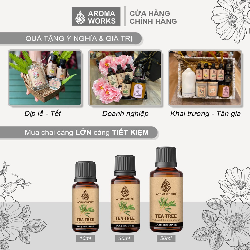 [Mã BMLT35 giảm đến 35K đơn 99K] Tinh Dầu Tràm Trà Aroma Works Xông Phòng, Ngăn Ngừa Mụn, Đuổi Muỗi, Khử Mùi - Tea Tree