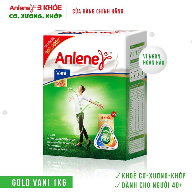 Sữa Bột Anlene Gold Movepro Hương Vanilla hộp 1.2Kg (trên 40 tuổi)