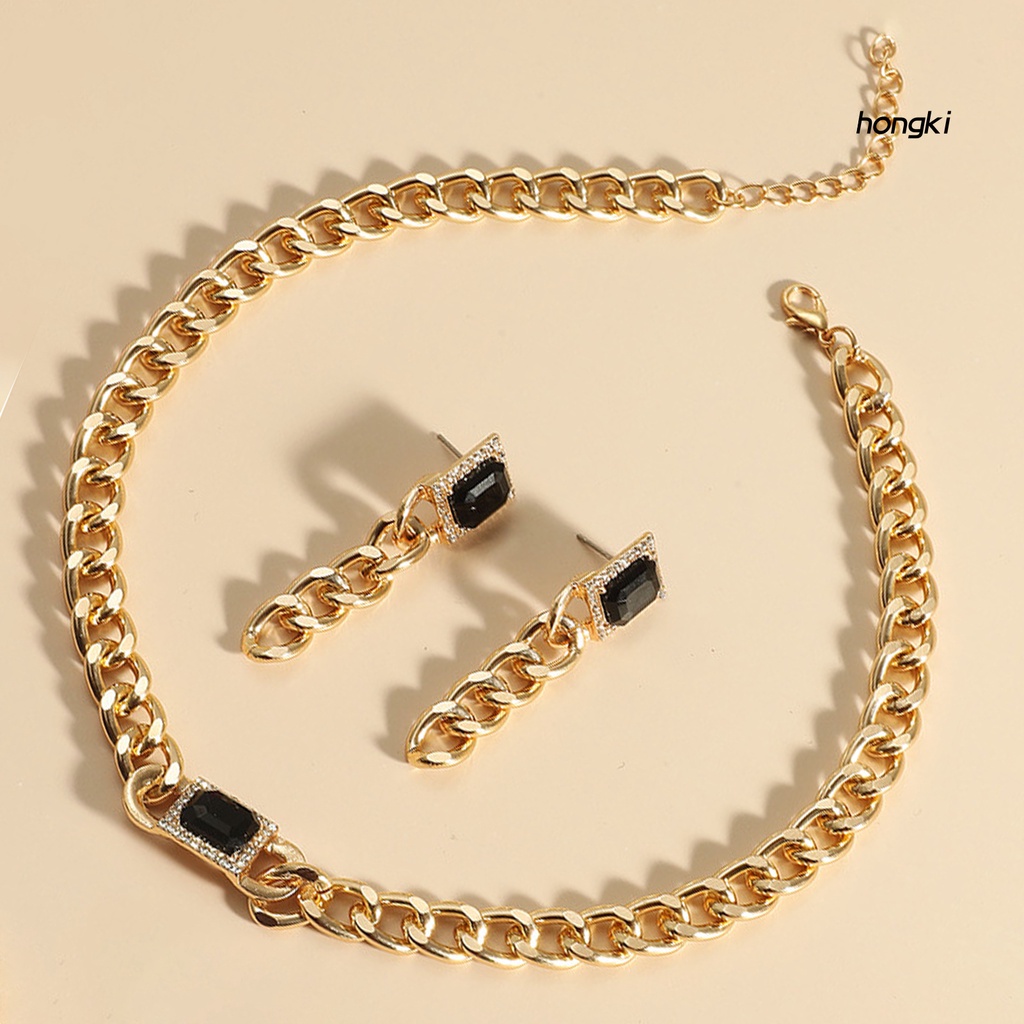 Set 2 Bông Tai Dây Xích Dày Đính Đá Nhân Tạo Phong Cách Hip Hop