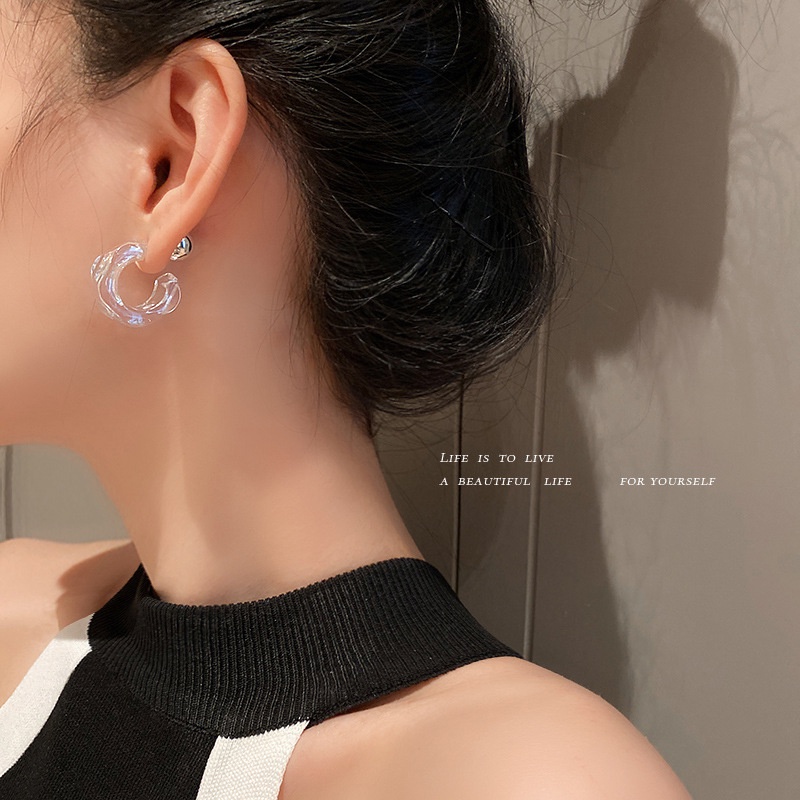 Bông tai nhựa acrylic phối bạc S925 cá tính thời trang cho nữ