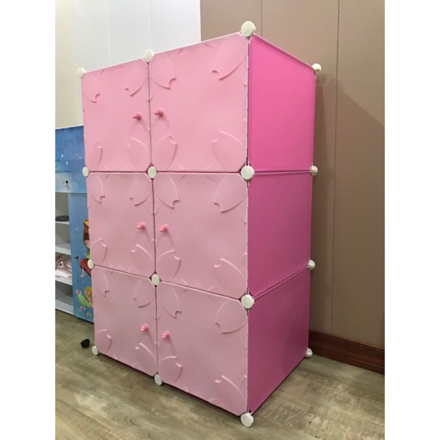 HÀNG SIÊU CẤP- TỦ NHỰA GHÉP 6 Ô THÂN SÂU 47cm. Cửa đúc hoa hồng coa núm hình khỉ siêu cute