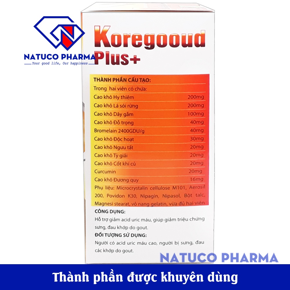 KORE GOOUD PLUS - Viên uống giảm Gút từ Thành phần 100% thảo dược - giảm acid máu, giảm đau, sưng do gout - Hộp 30 viên