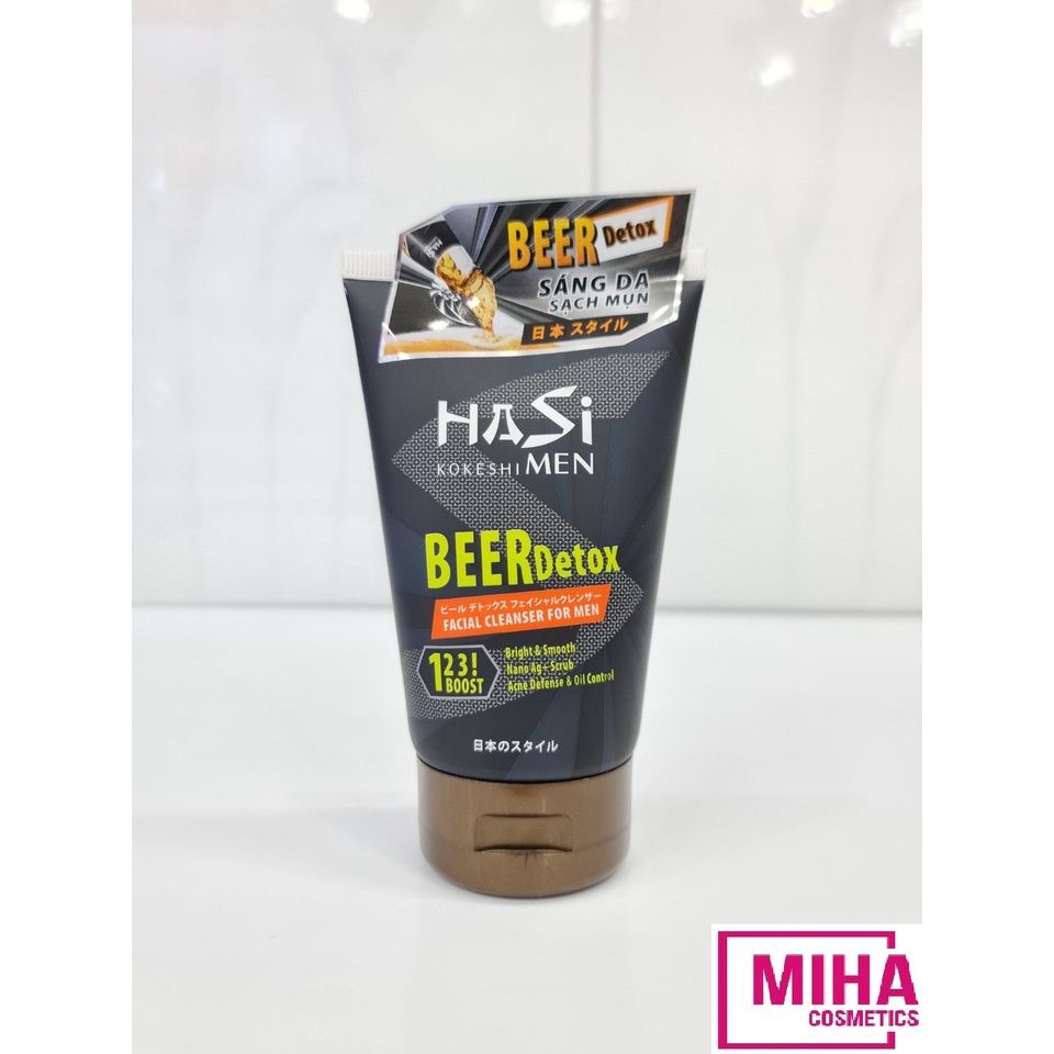 Sữa Rửa Mặt Cho Nam Thải Độc Và Làm Sạch Sâu HASI Kokeshi Beer Detox Facial Cleanser For Men 100g