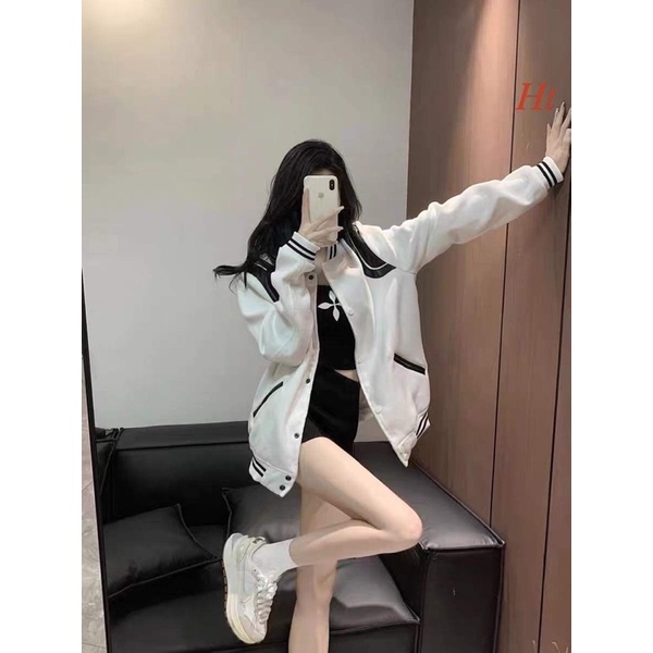 Áo bomber bóng chày phối vai trắng H2A978