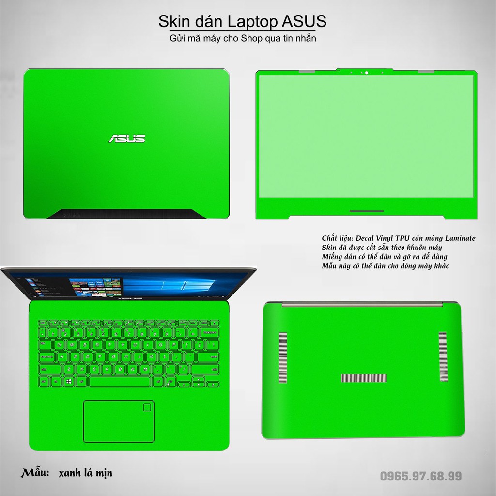 Skin dán Laptop Asus in màu xanh lá mịn (inbox mã máy cho Shop)