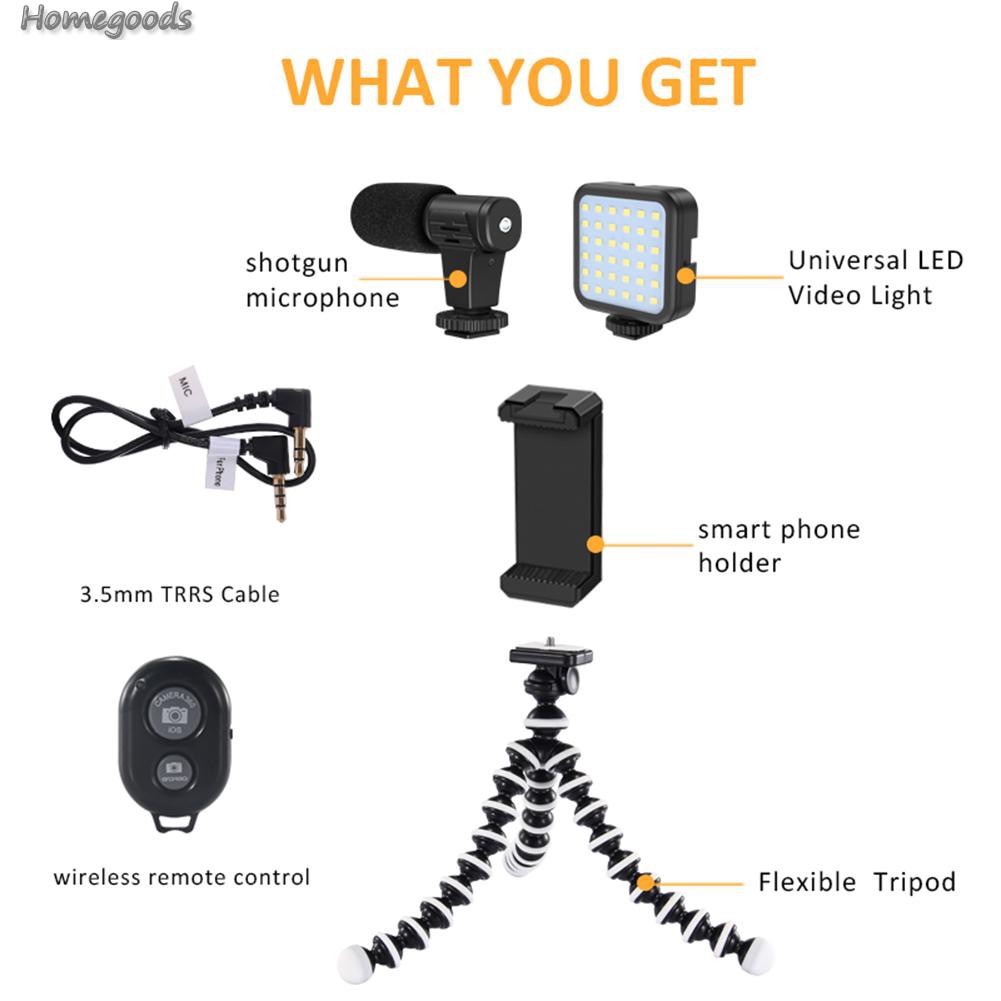 HOME-Smartphone Video Kit Clip Microphone LED Light Tripod for Vlog Photography-GOODS