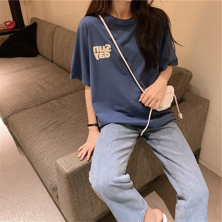 SUXI Áo Thun Tay Ngắn Phối Ren Hoa Thiết Kế Dáng Rộng Thoải Mái