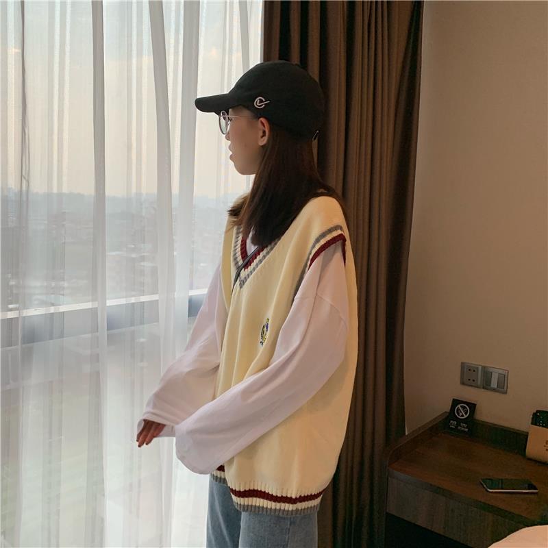 Áo sweater màu trơn họa tiết thêu phong cách Hàn Quốc cho nữ