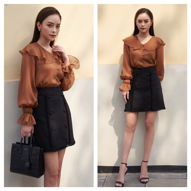 Sơ mi lụa bèo cổ tay chun -HBSM627