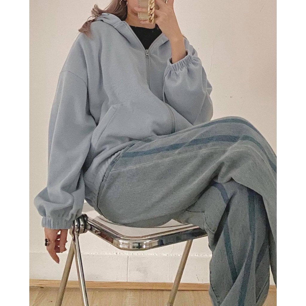 Áo Khoác Nỉ Nữ 🌸 Hoodie khóa form rộng tay thụng chất liêu nỉ bông siêu dày XANH XÁM cá tính phong cách Hàn 🌸 | BigBuy360 - bigbuy360.vn