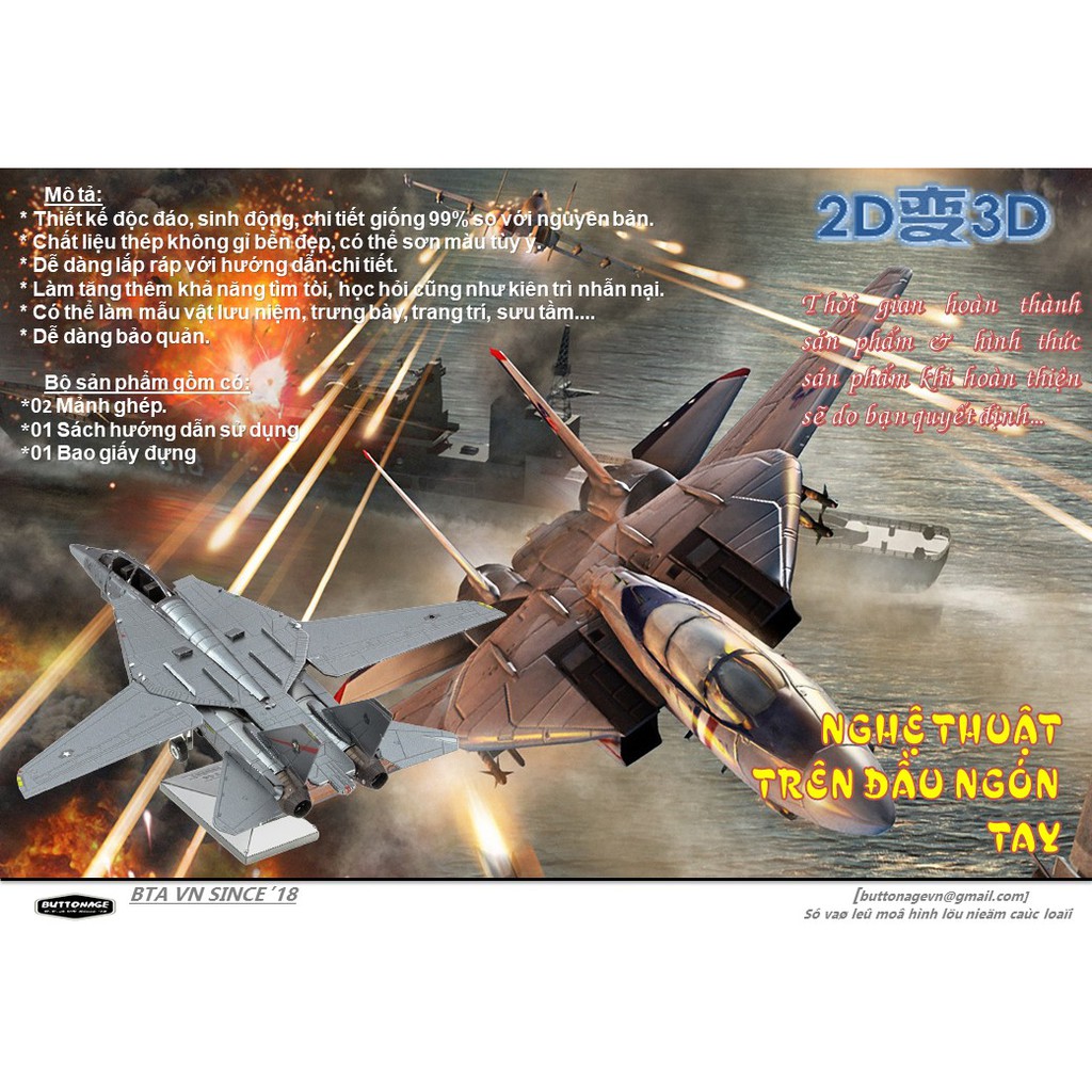 Mô Hình Lắp Ghép kim Loại 3D Máy bay tiêm kích F-14 Tomcat