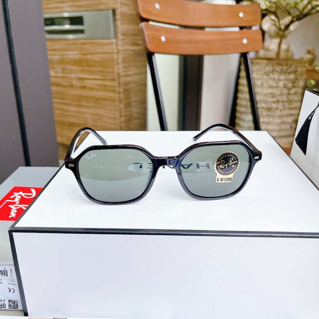 Kính mát Rayban John Black mắt xanh đen, viền đen RB2194 901/31