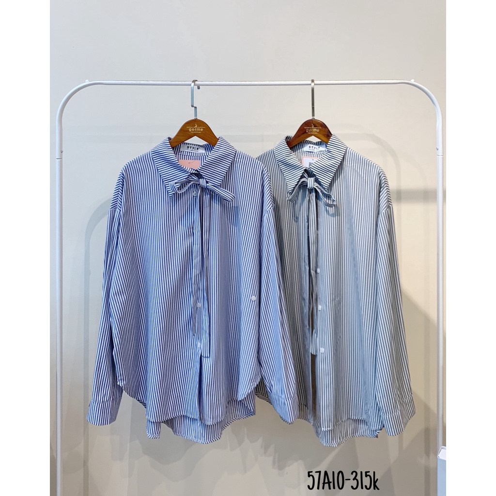 Áo sơmi dài tay kẻ sọc cổ đức kèm đai 57a10 by germe
