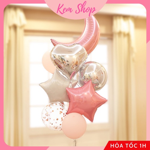 Set bóng mix mẫu trang trí sinh nhật sự kiện tông vàng hồng - K199