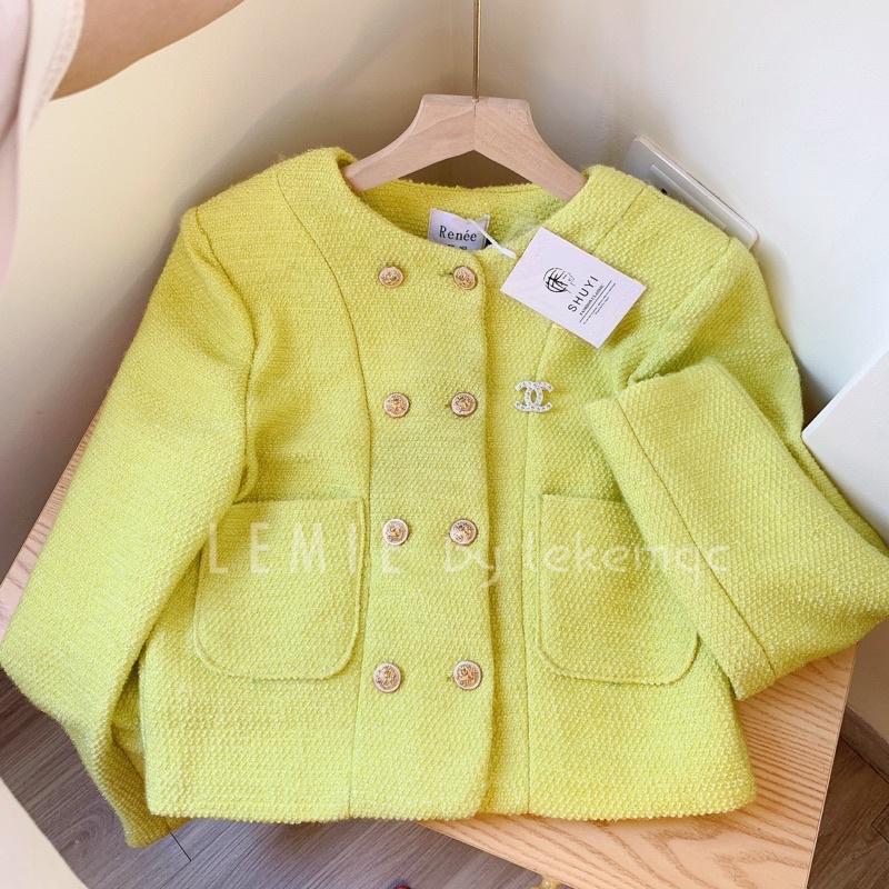 Áo Khoác Dạ Tweeds 3 Lớp 2 Hàng Cúc K32,Áo Tweed Khuy Đồng Túi Tròn Hàng QC Lemie By Lekemqc