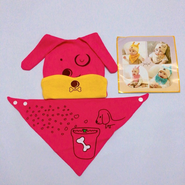 [CÓ CLIP] SET KHĂN + MŨ CÚN 100% COTTON CHO BÉ TỪ 3TH - 3T(MẪU 3)