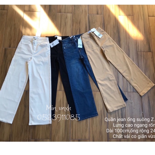 Quần jean suông dài 100cm nữ Z.a.r.a,cạp cao ngang rốn hot trend 4 màu trắng,kem,jean,đen-hàng xuất